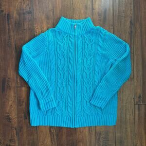Lauren Ralph Lauren Cardigan Womens XL Blue Vintage 90s Casual Braided Knit